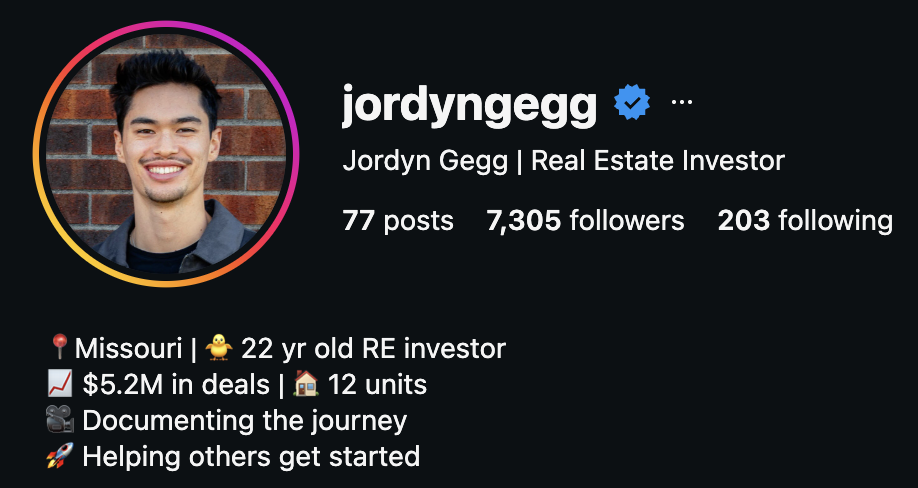 @jordyngegg current profile, 7,305 followers